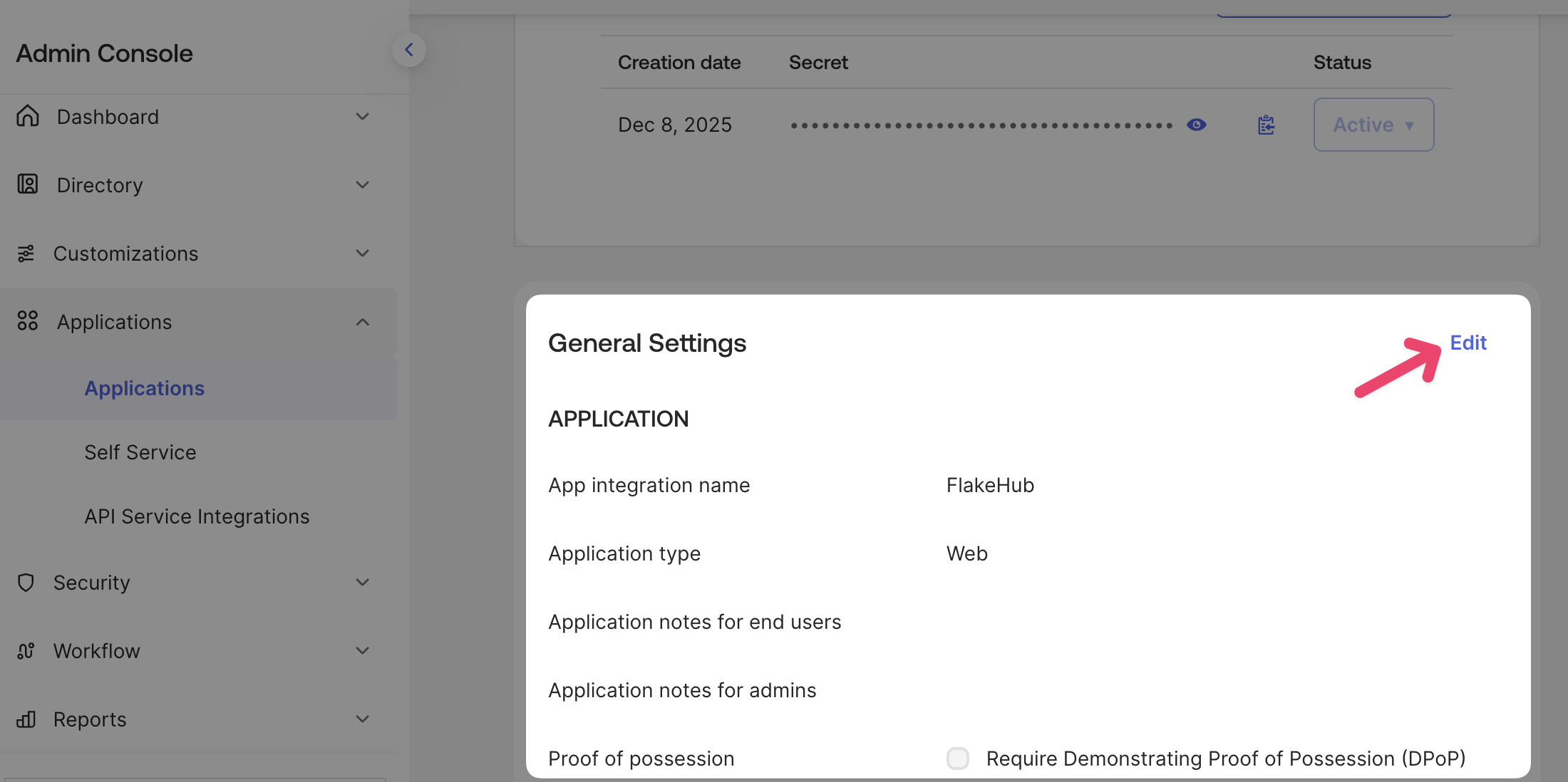 A screenshot indicating the visual position of the 'Edit' link for 'General Settings'.