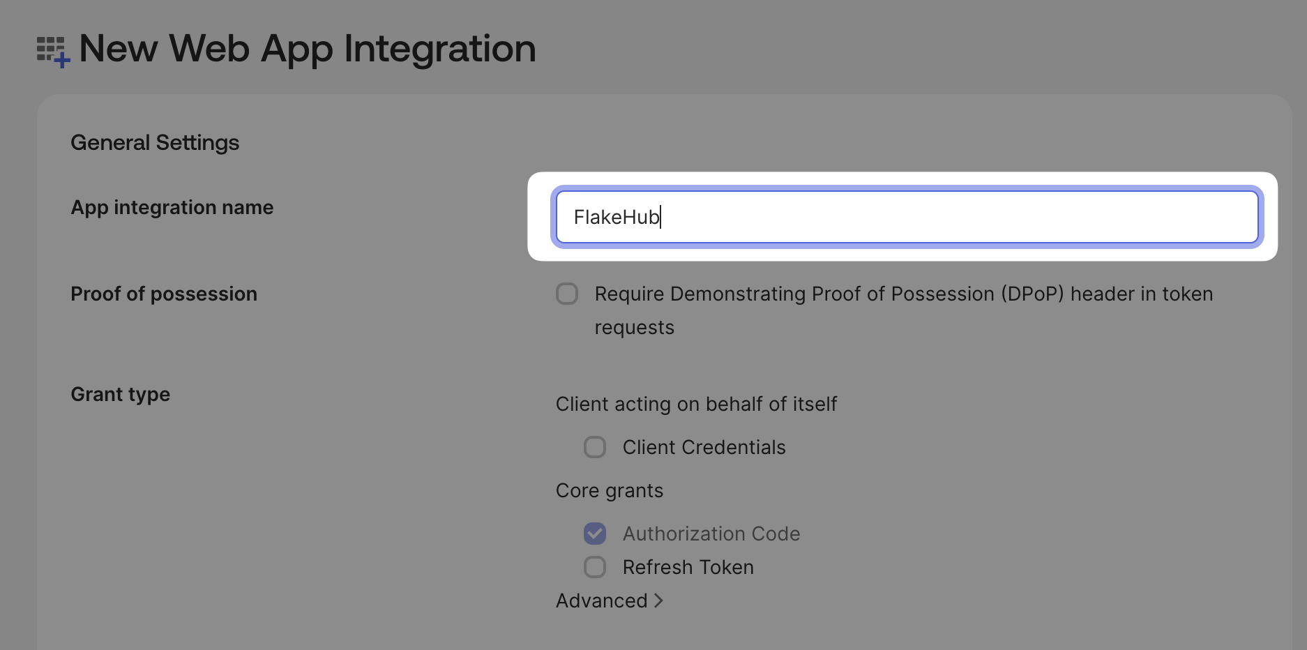 A screenshot indicating the visual location of the application name field.