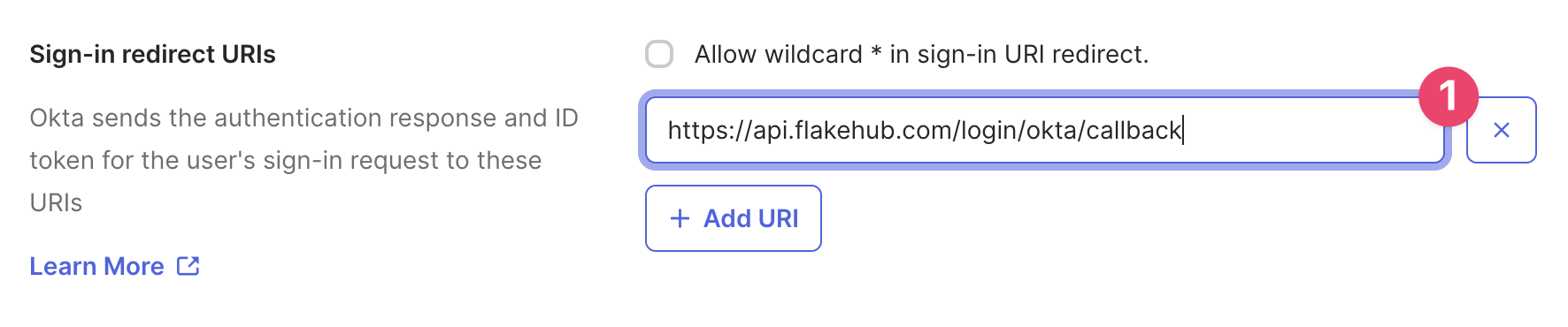 A screenshot indicating the visual position of the sign-in redirect URI.
